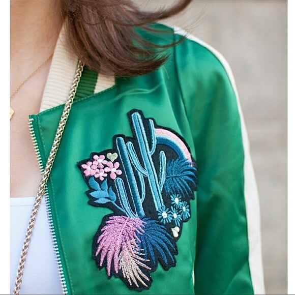 Tinsil Green Satin Varsity Bomber Jacket S - Picture 4 of 6